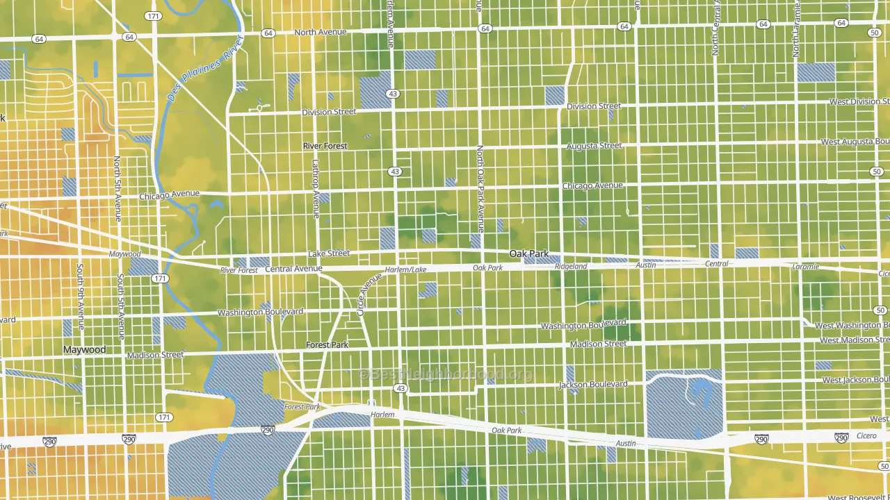 Bike Grade map of 60301, IL