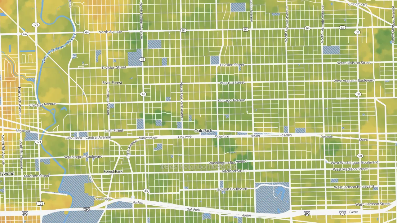 Bike Grade map of 60302, IL