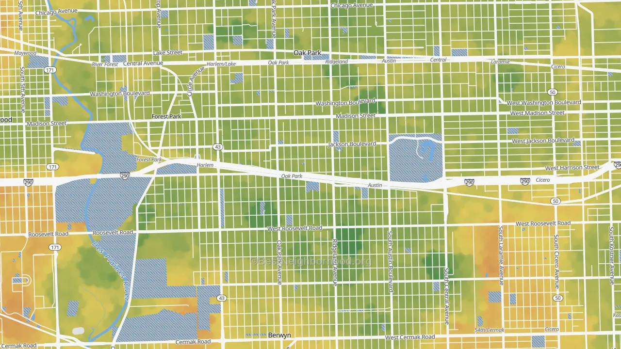 Bike Grade map of 60304, IL