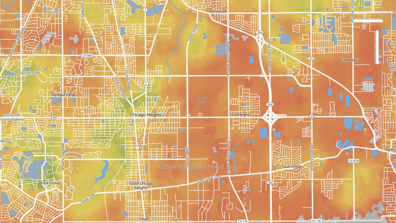 Bike Grade map of 60411, IL