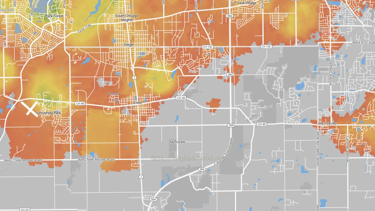 Bike Grade map of 60417, IL
