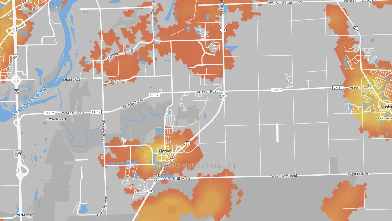 Bike Grade map of 60421, IL