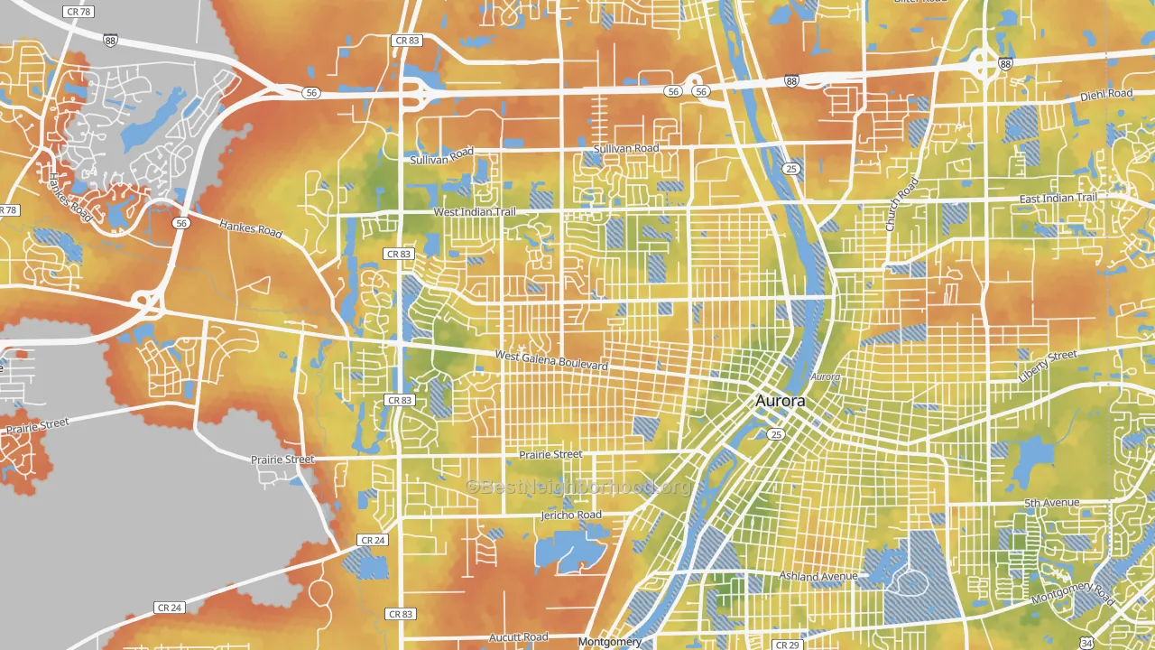 Bike Grade map of 60506, IL
