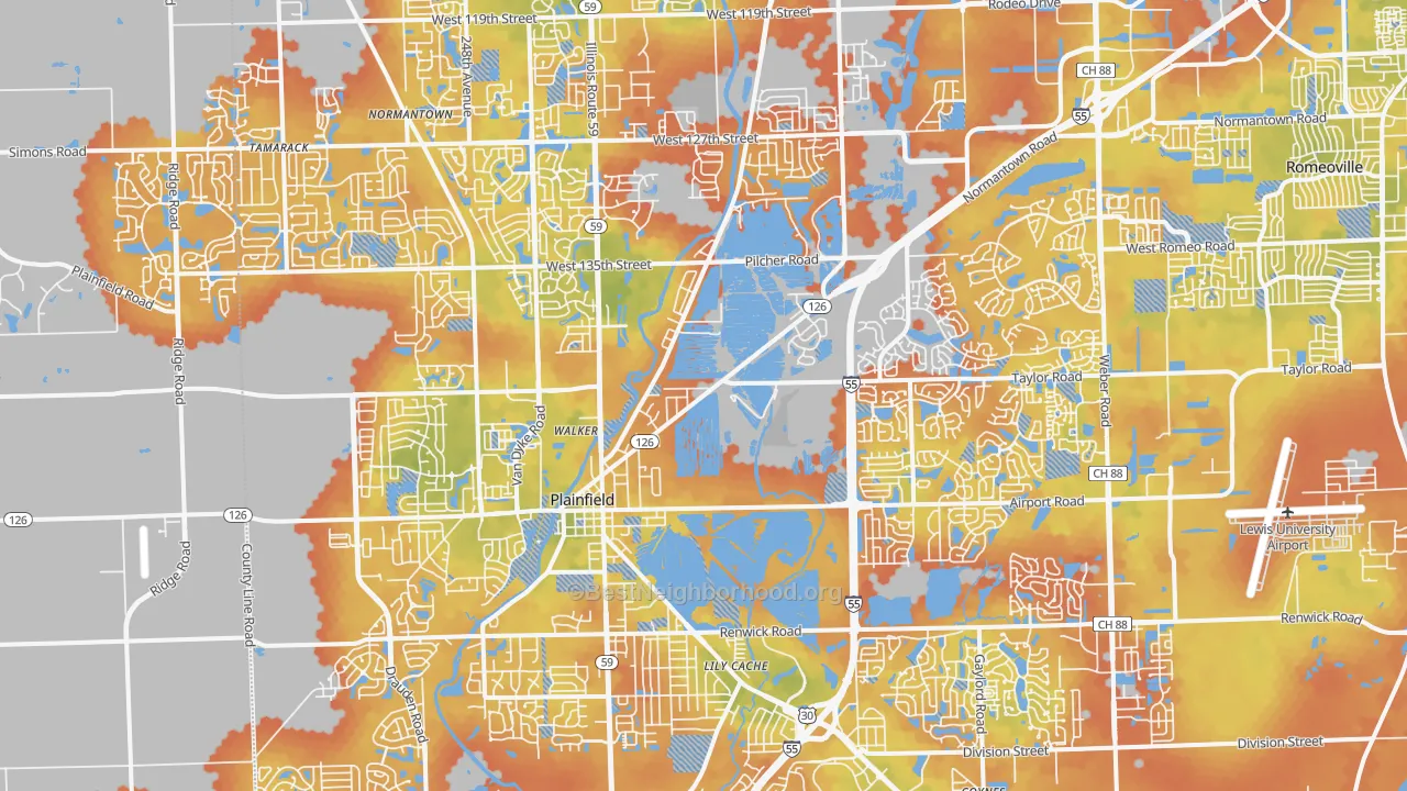 Bike Grade map of 60544, IL