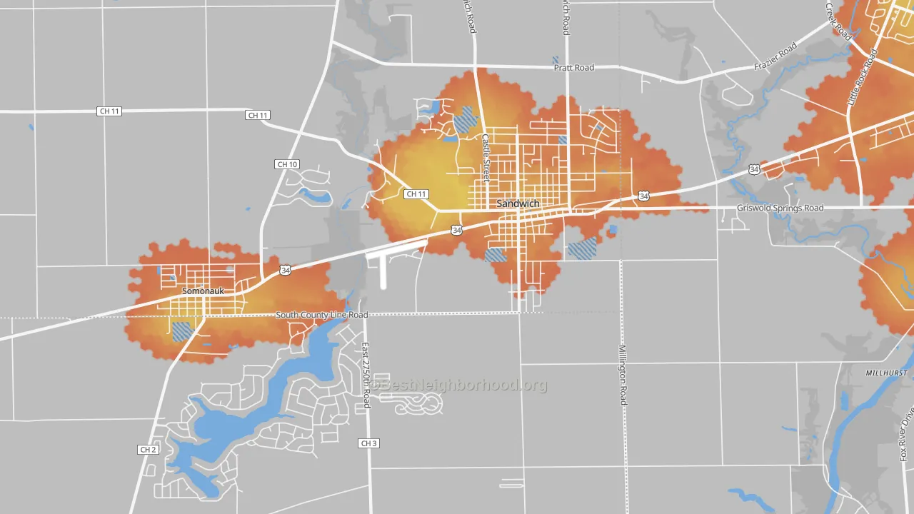 Bike Grade map of 60548, IL