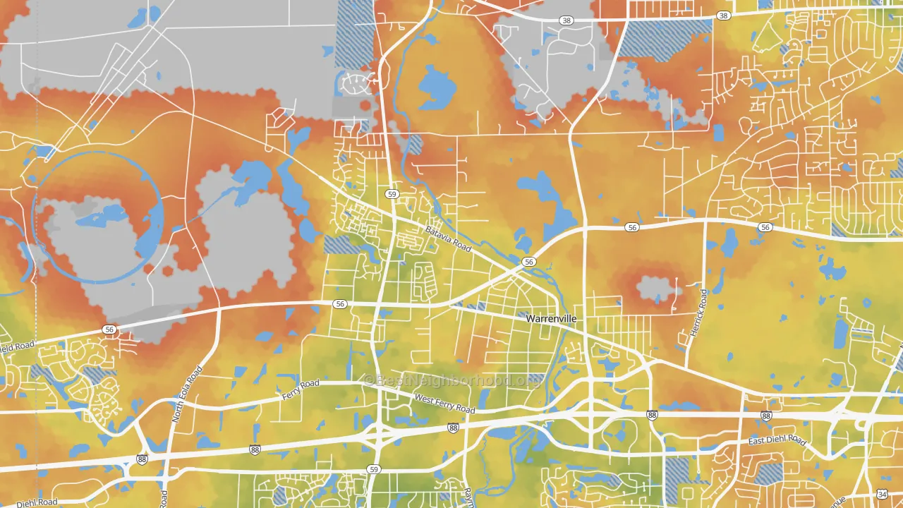 Bike Grade map of 60555, IL