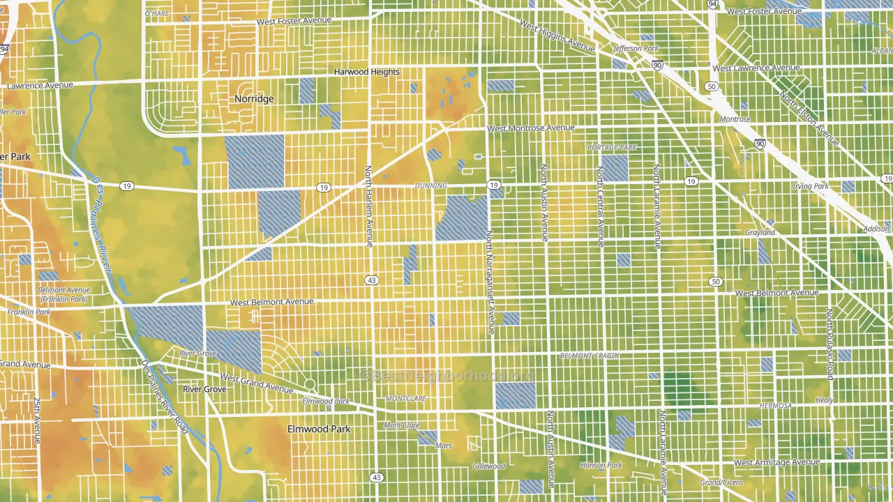 Bike Grade map of 60634, IL