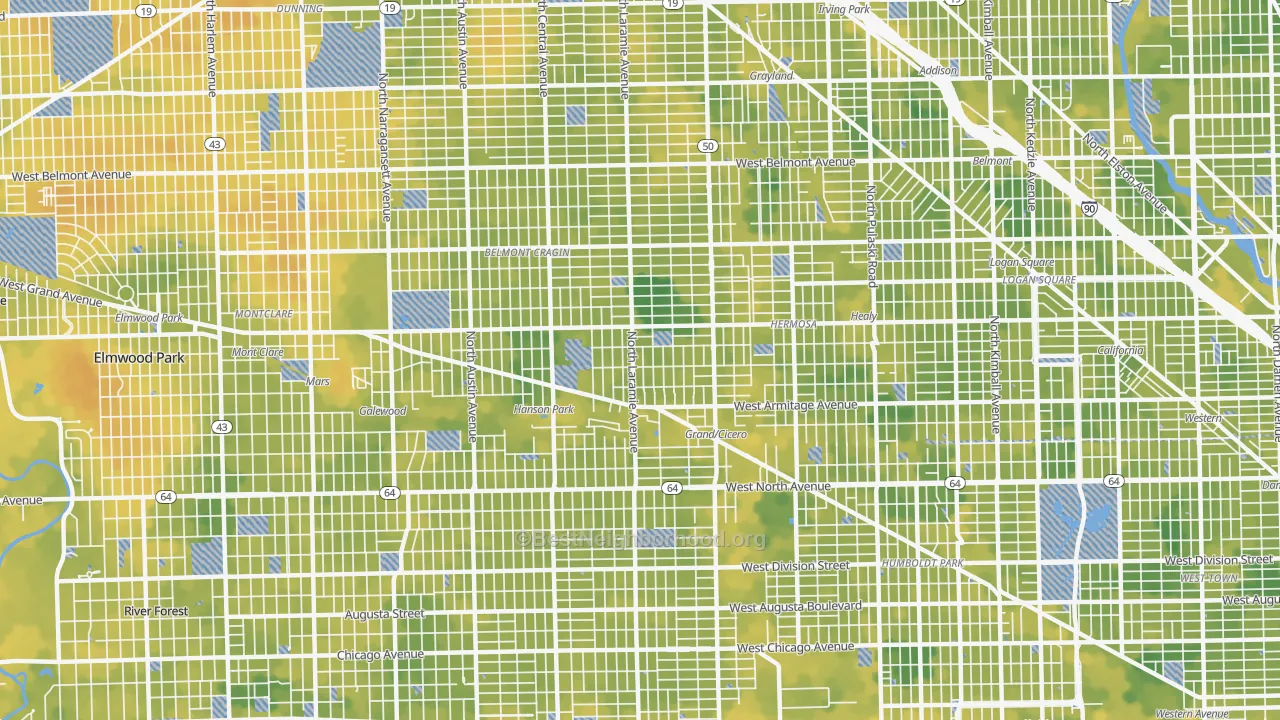 Bike Grade map of 60639, IL