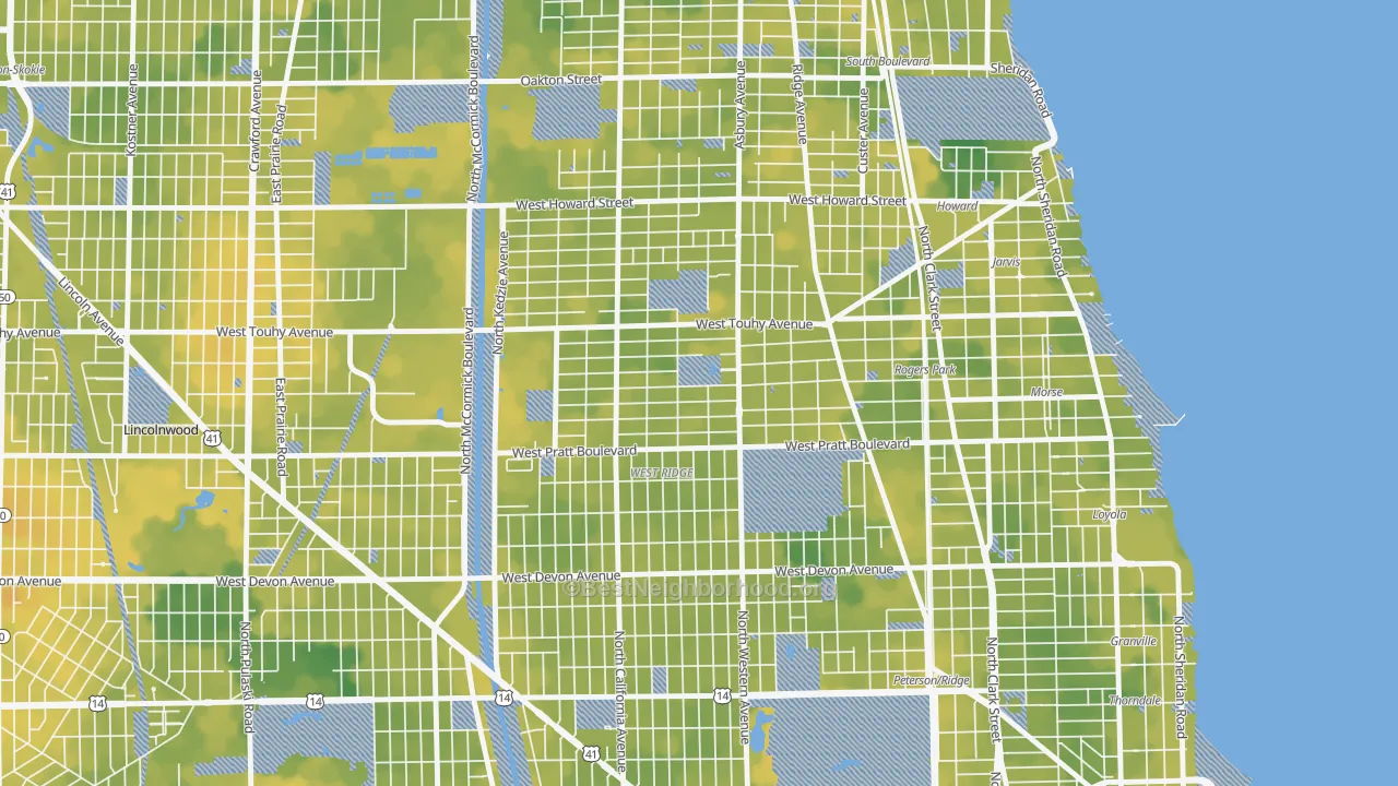 Bike Grade map of 60645, IL