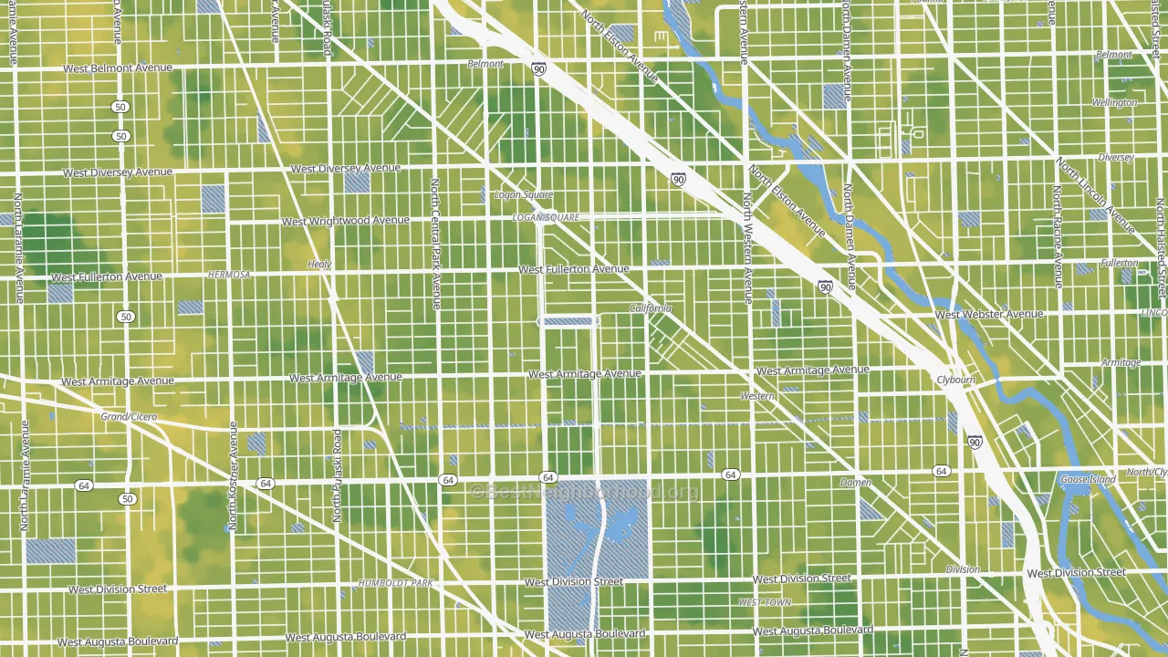 Bike Grade map of 60647, IL