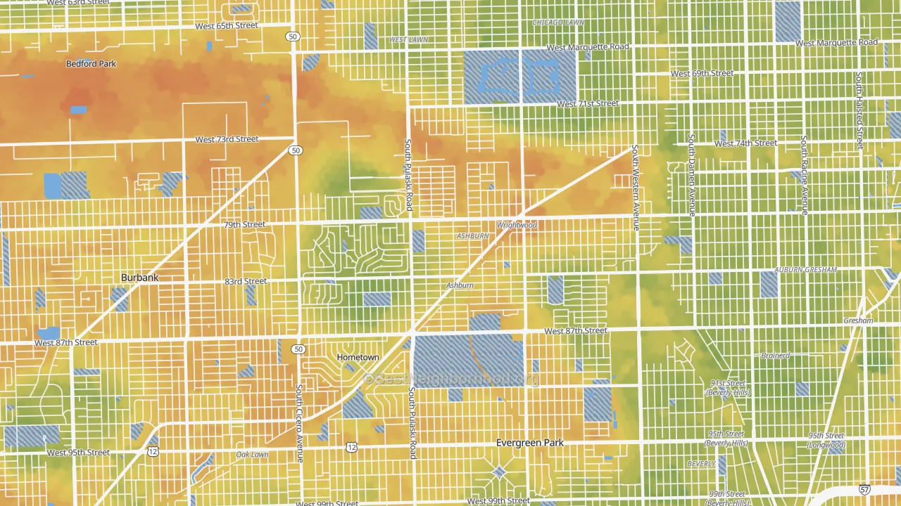Bike Grade map of 60652, IL