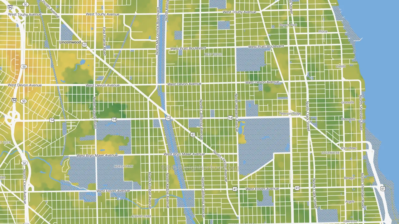Bike Grade map of 60659, IL