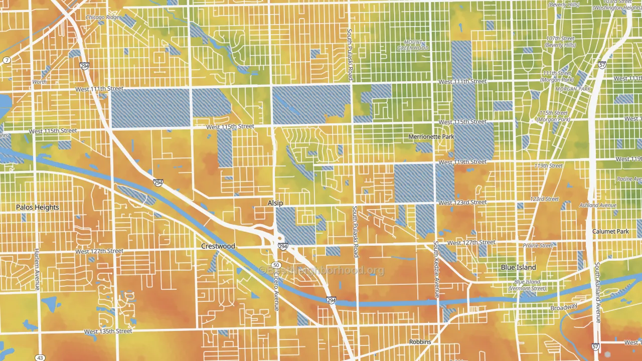 Bike Grade map of 60803, IL