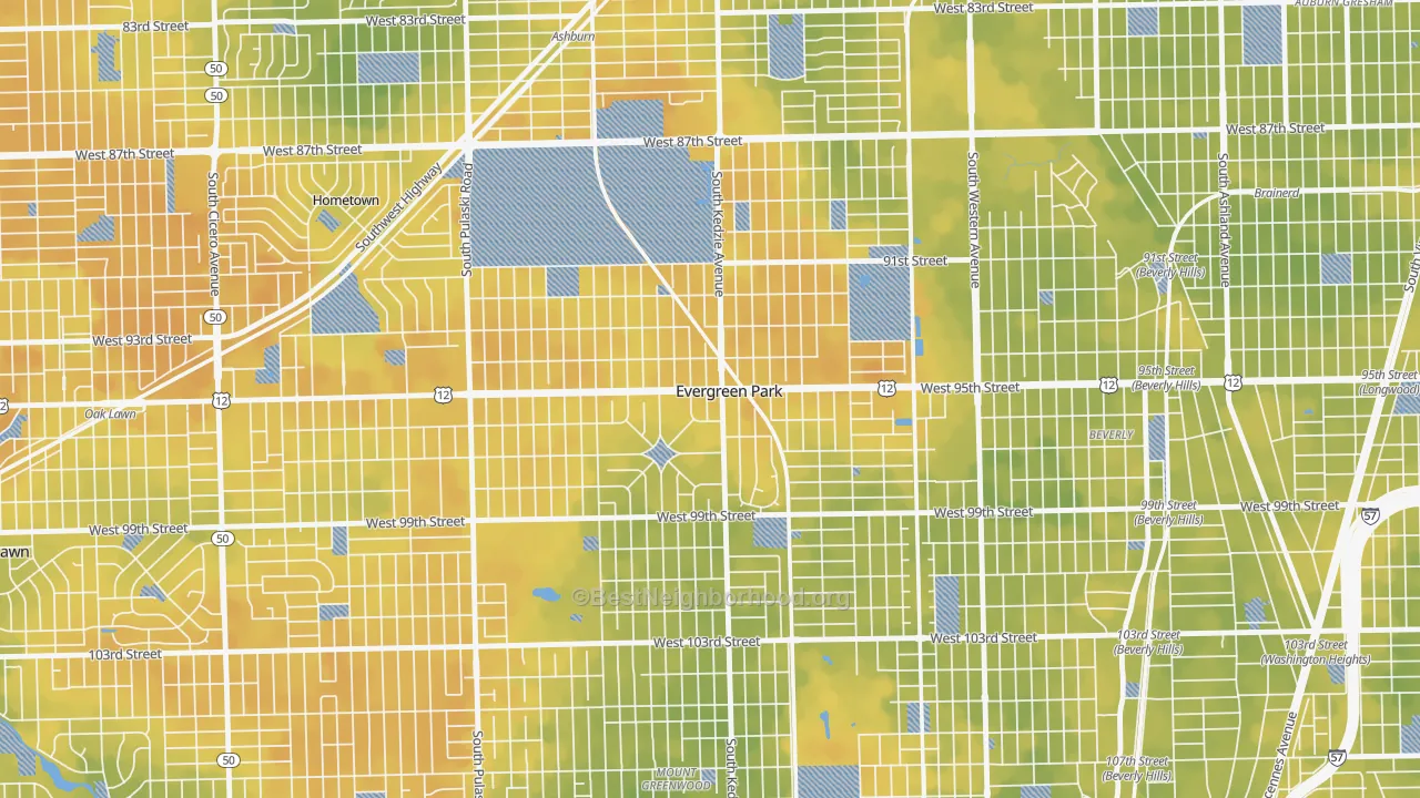 Bike Grade map of 60805, IL