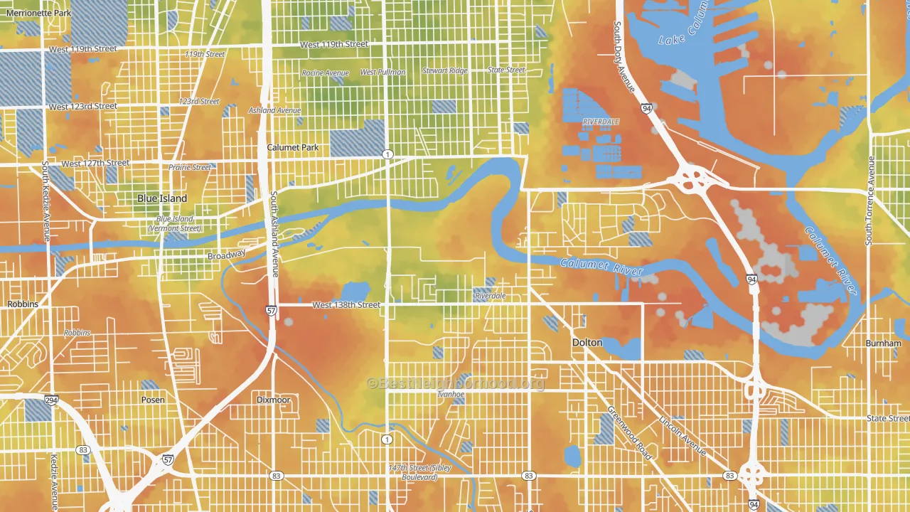 Bike Grade map of 60827, IL
