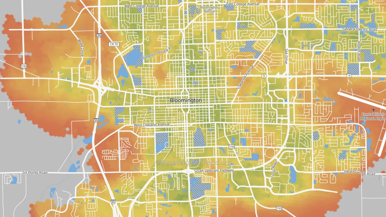 Bike Grade map of 61701, IL