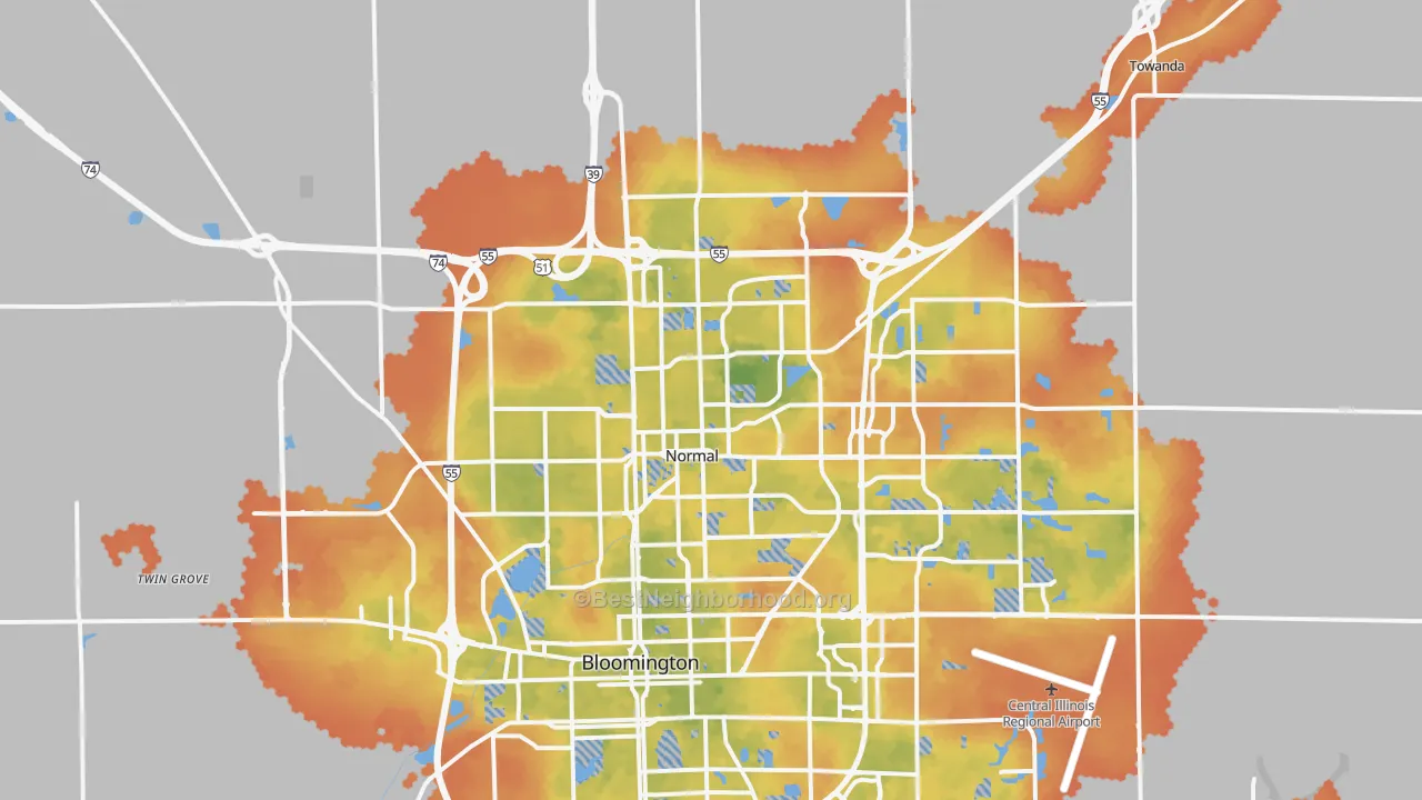 Bike Grade map of 61761, IL
