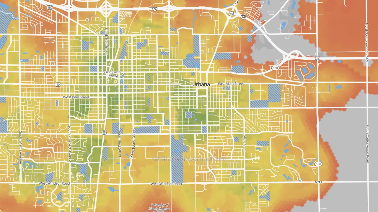 Bike Grade map of 61801, IL