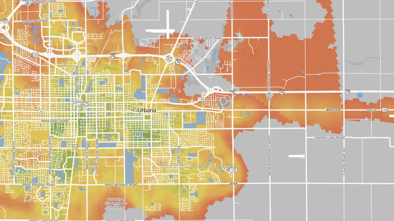 Bike Grade map of 61802, IL