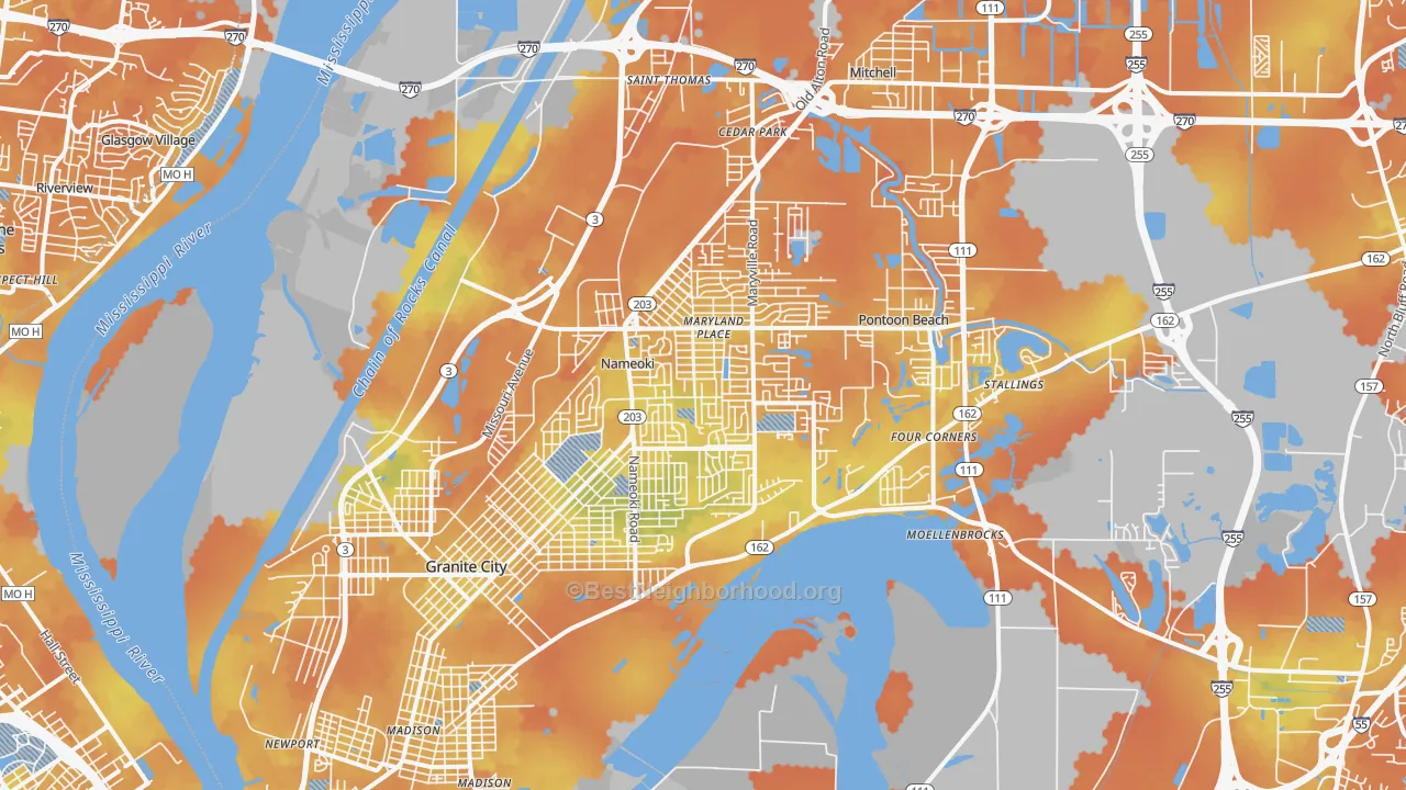 Bike Grade map of 62040, IL