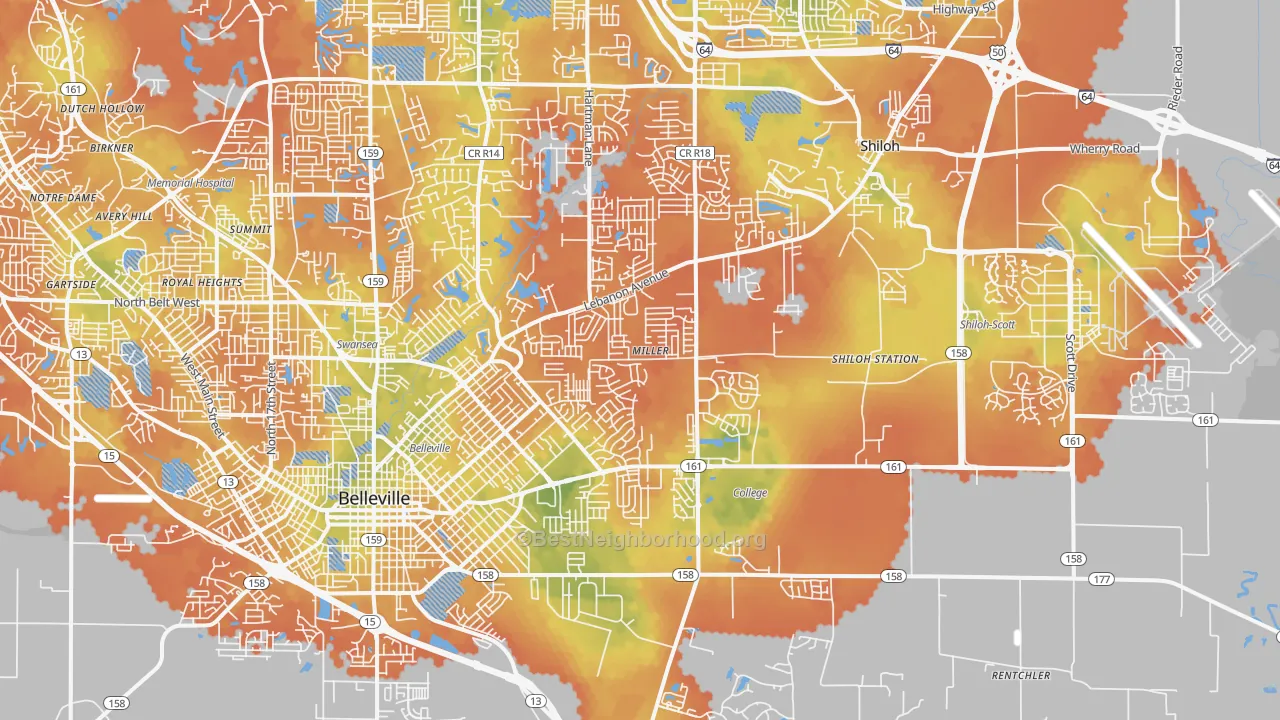 Bike Grade map of 62221, IL