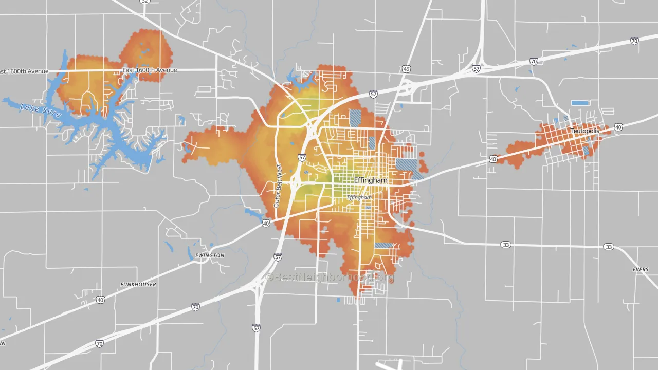 Bike Grade map of 62401, IL