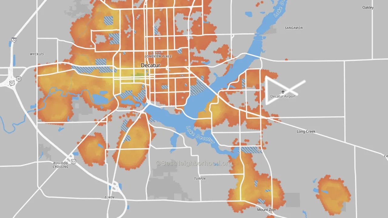 Bike Grade map of 62521, IL