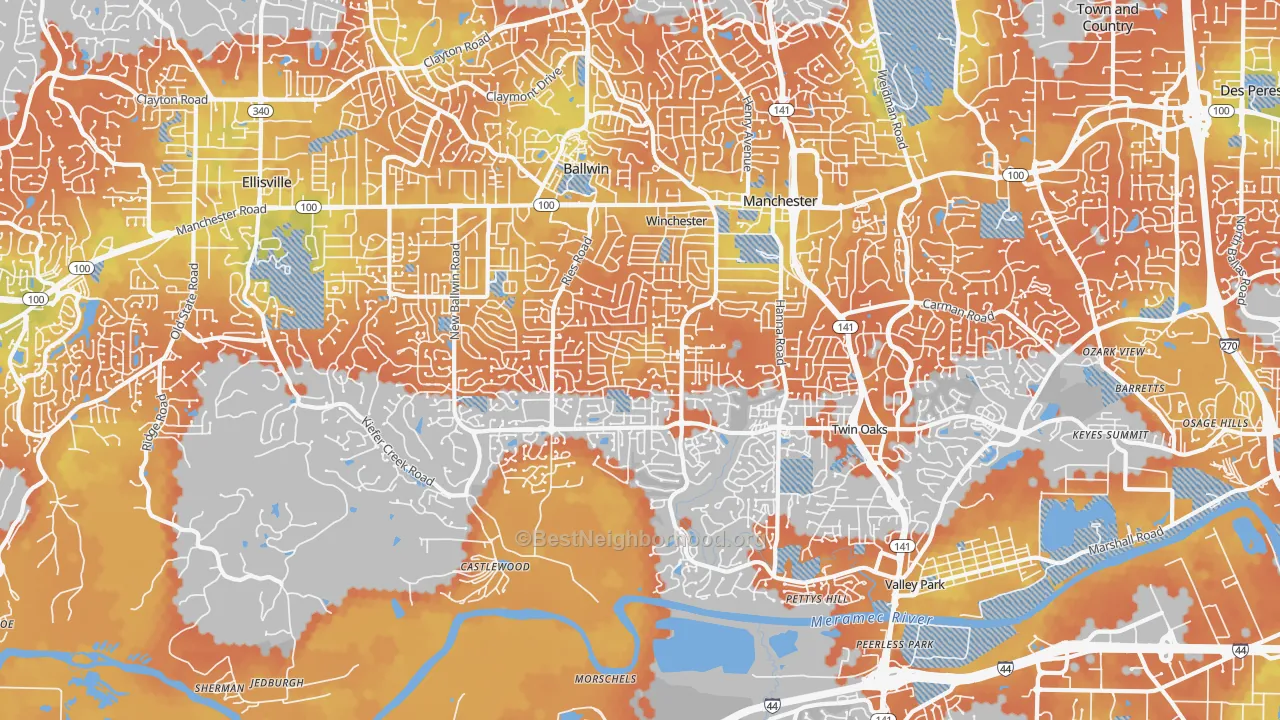Bike Grade map of 63021, MO