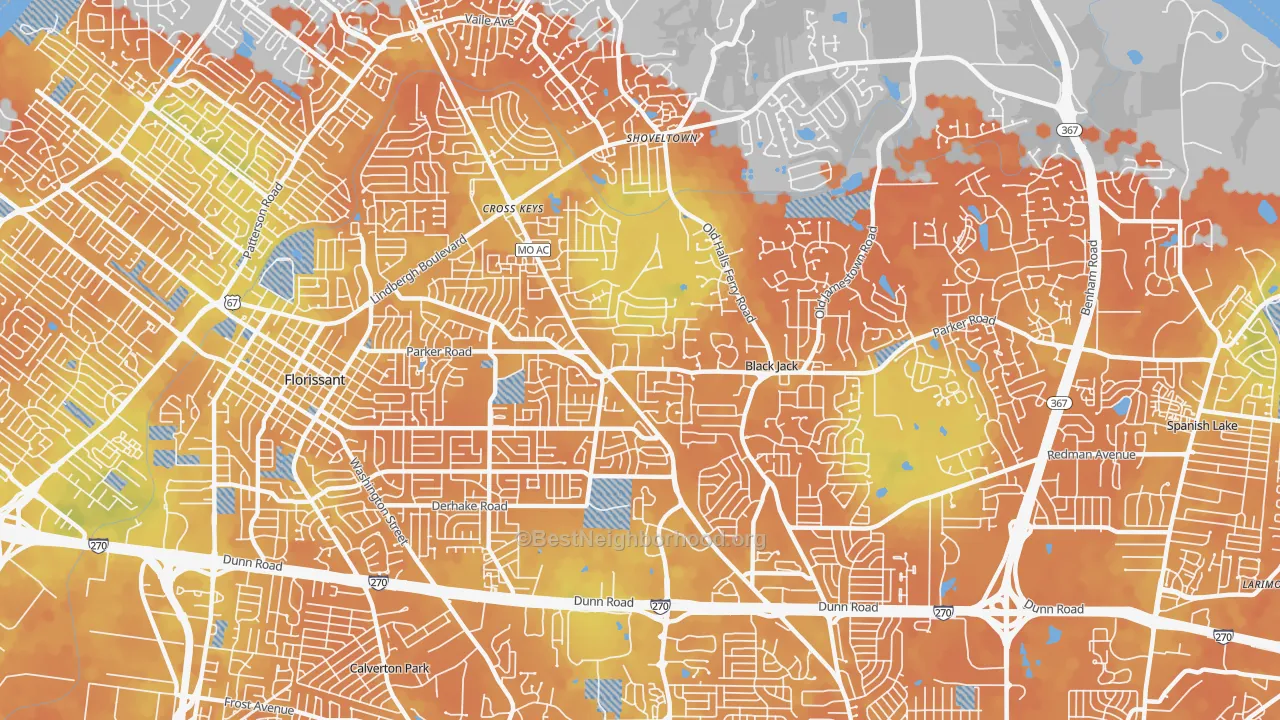 Bike Grade map of 63033, MO