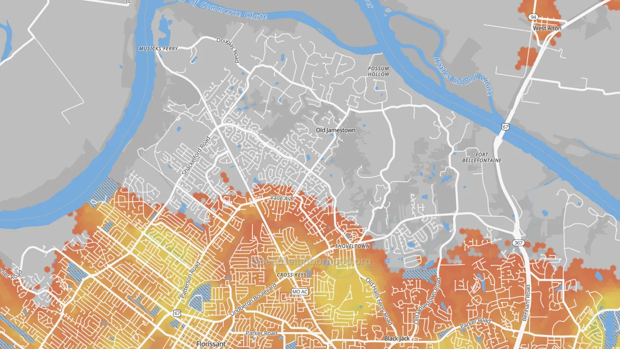 Bike Grade map of 63034, MO