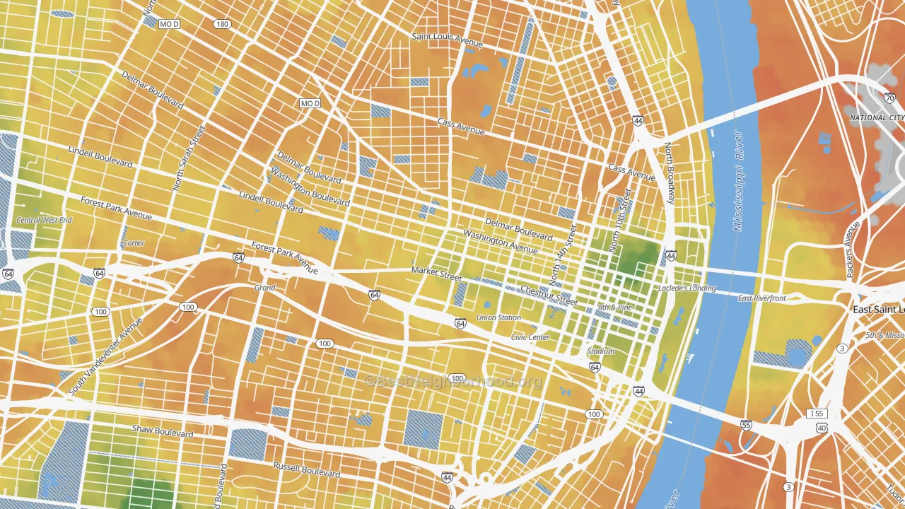 Bike Grade map of 63103, MO
