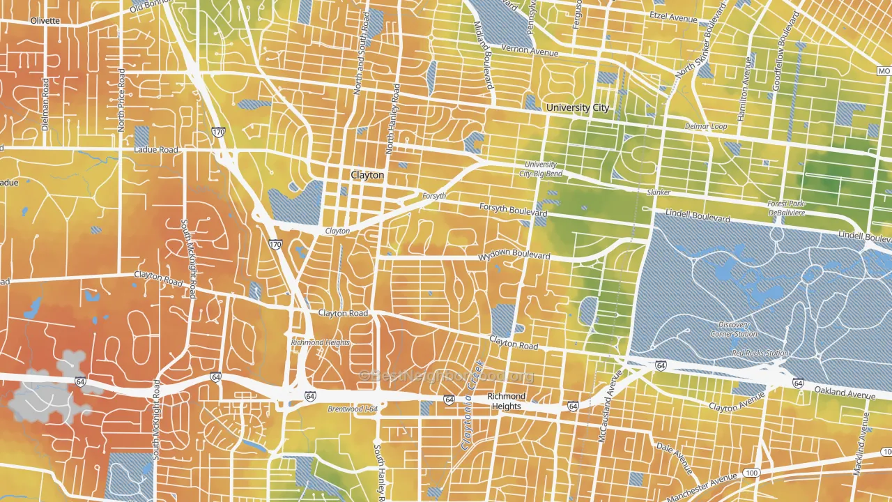 Bike Grade map of 63105, MO