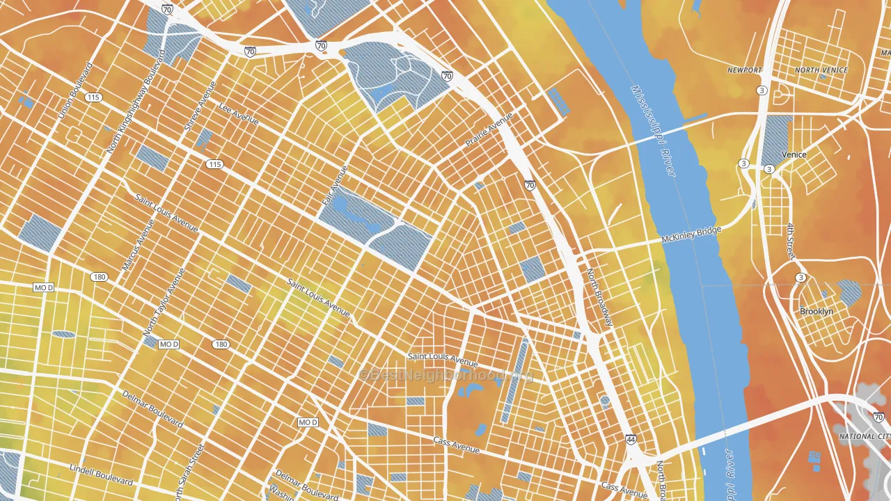 Bike Grade map of 63107, MO