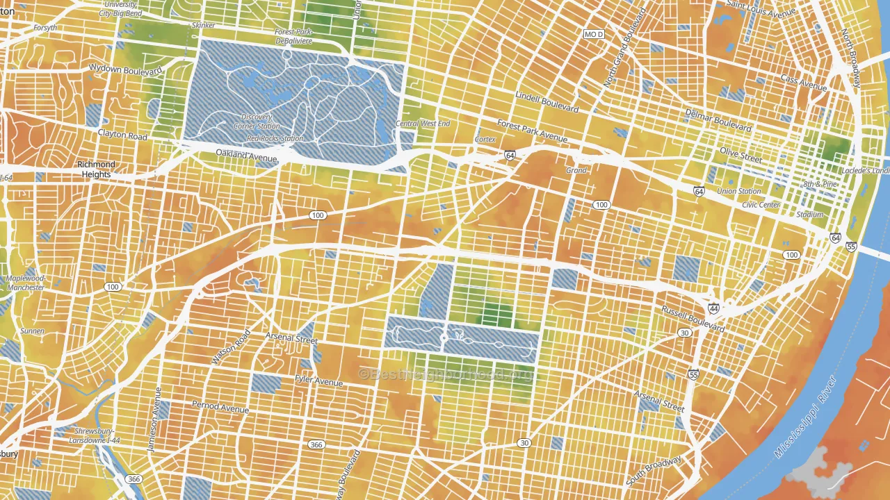Bike Grade map of 63110, MO