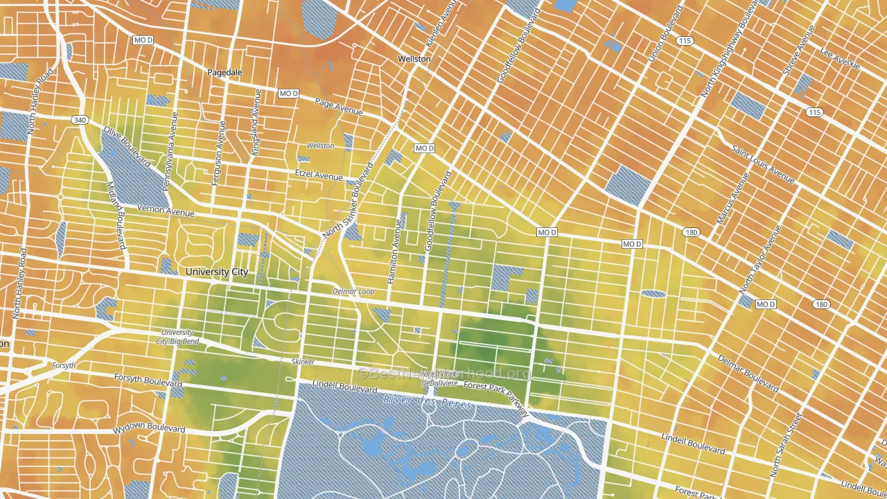 Bike Grade map of 63112, MO