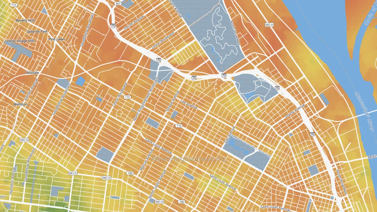 Bike Grade map of 63115, MO