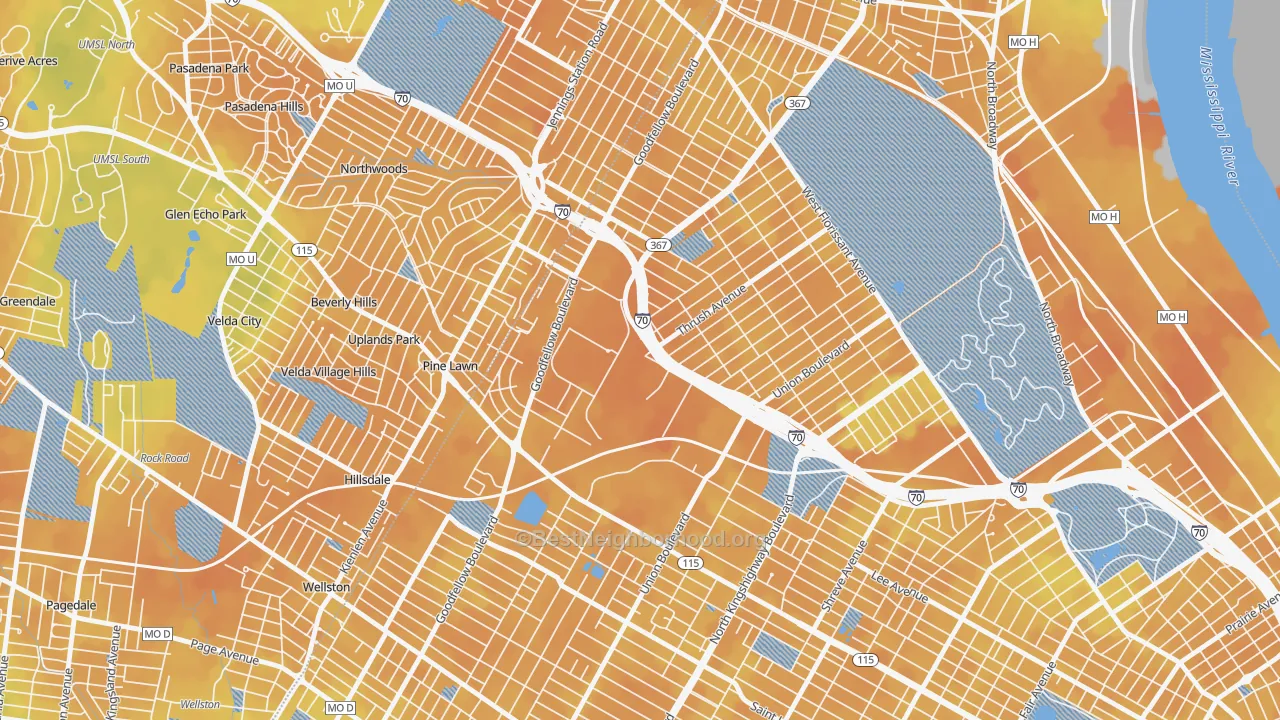 Bike Grade map of 63120, MO