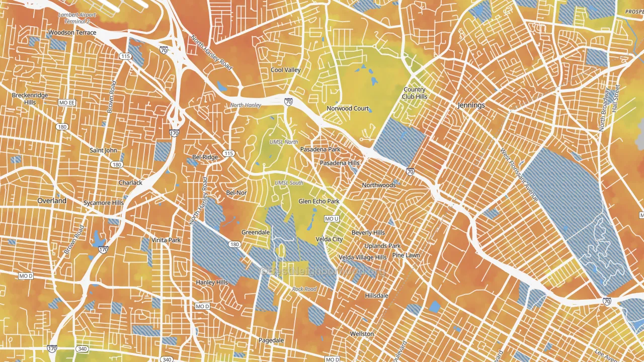 Bike Grade map of 63121, MO