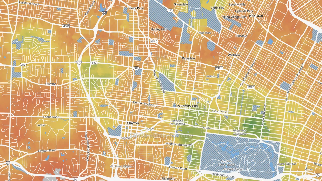 Bike Grade map of 63130, MO