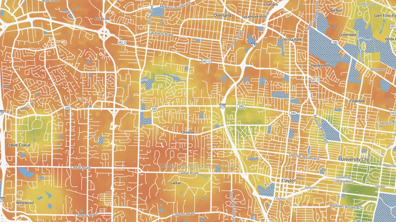 Bike Grade map of 63132, MO