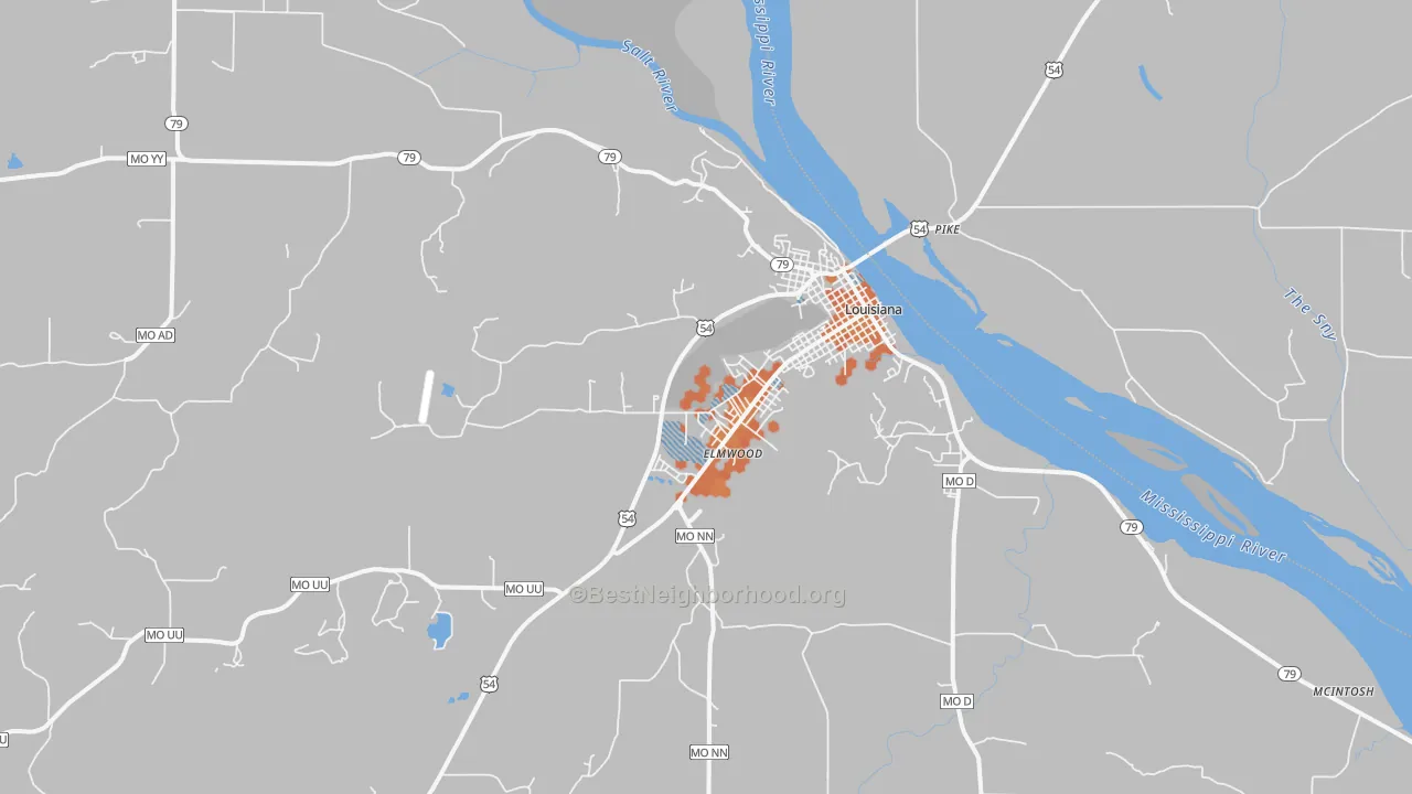 Bike Grade map of 63353, MO