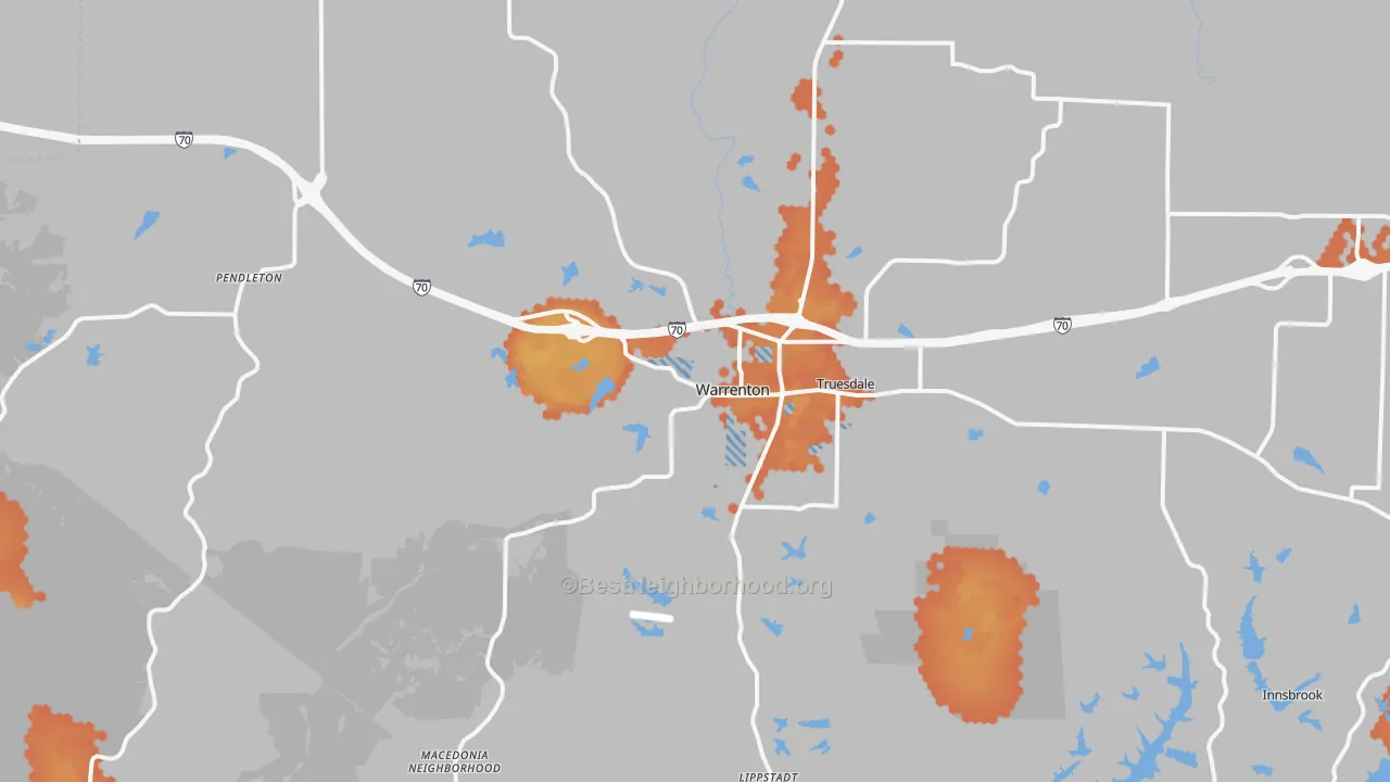 Bike Grade map of 63383, MO