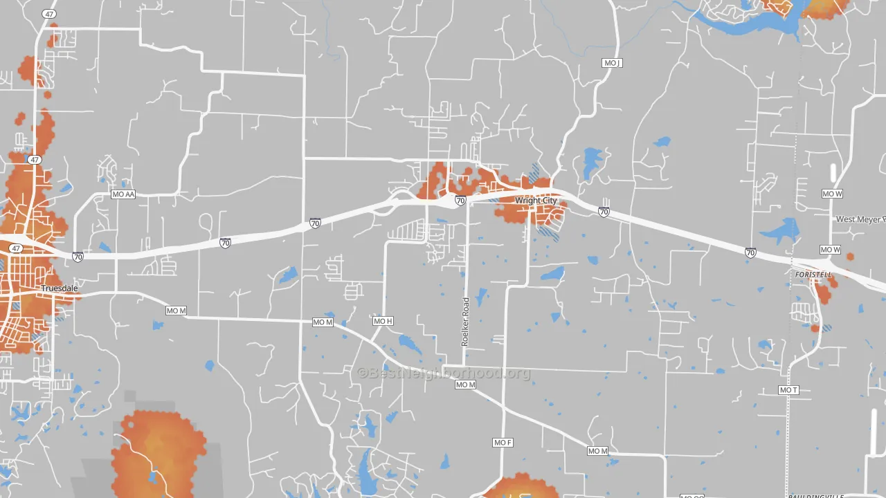 Bike Grade map of 63390, MO