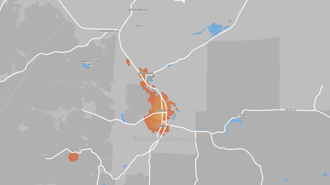 Bike Grade map of 63650, MO