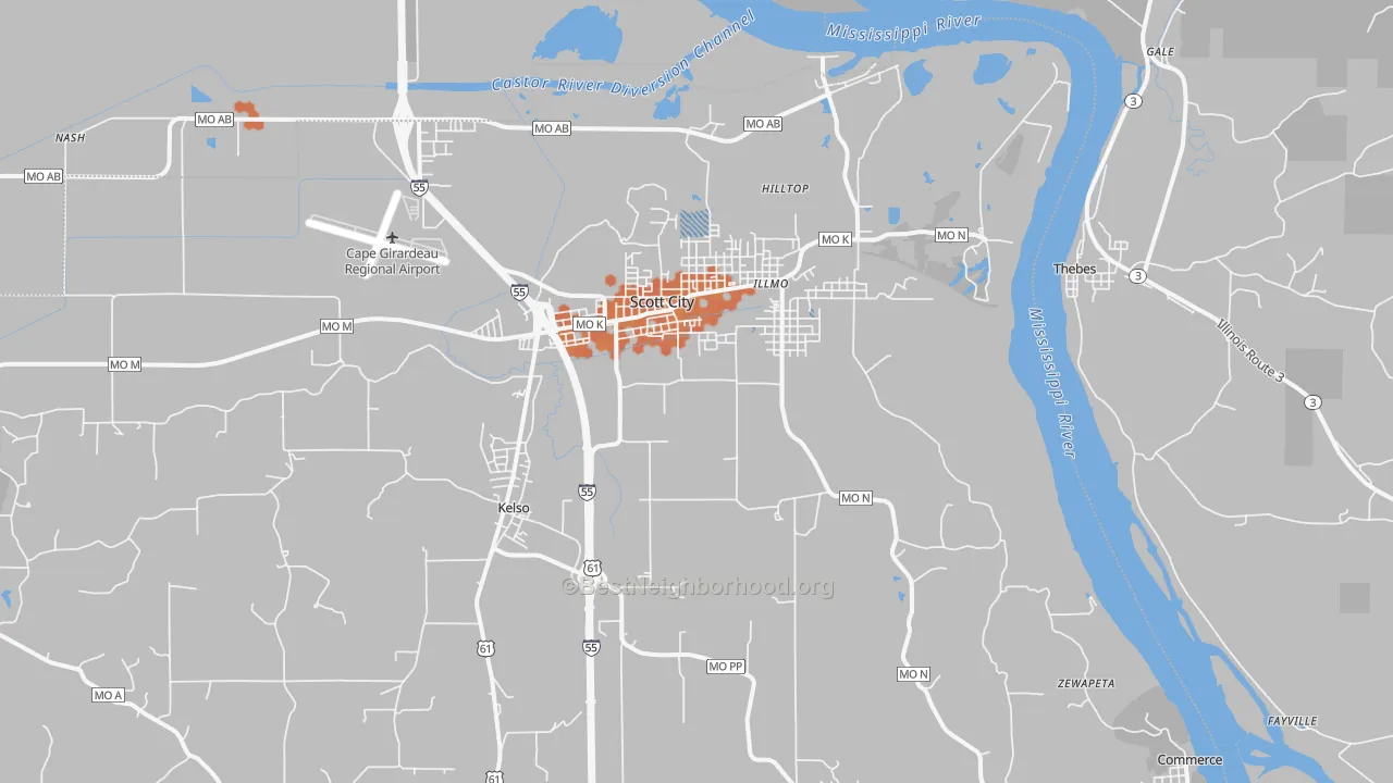 Bike Grade map of 63780, MO