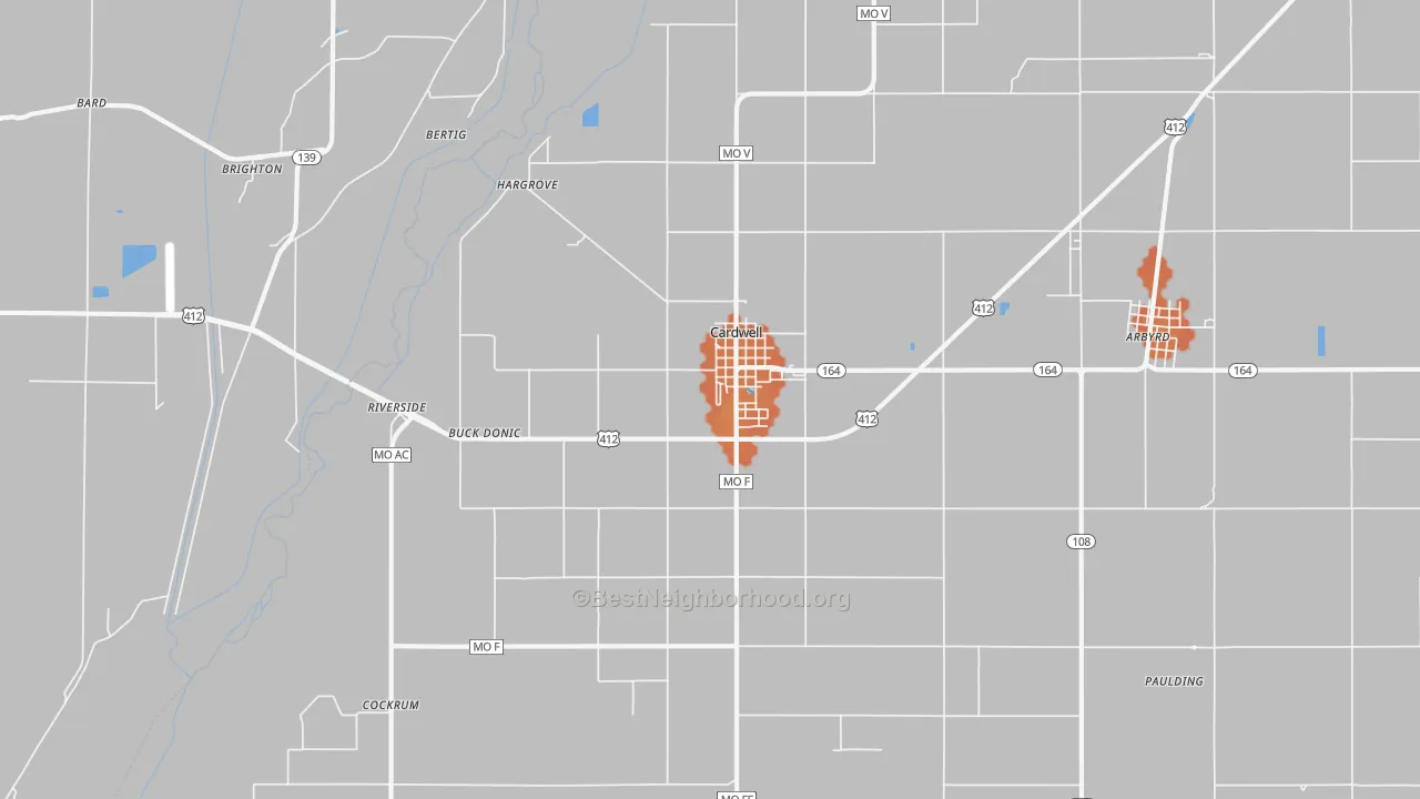 Bike Grade map of 63829, MO