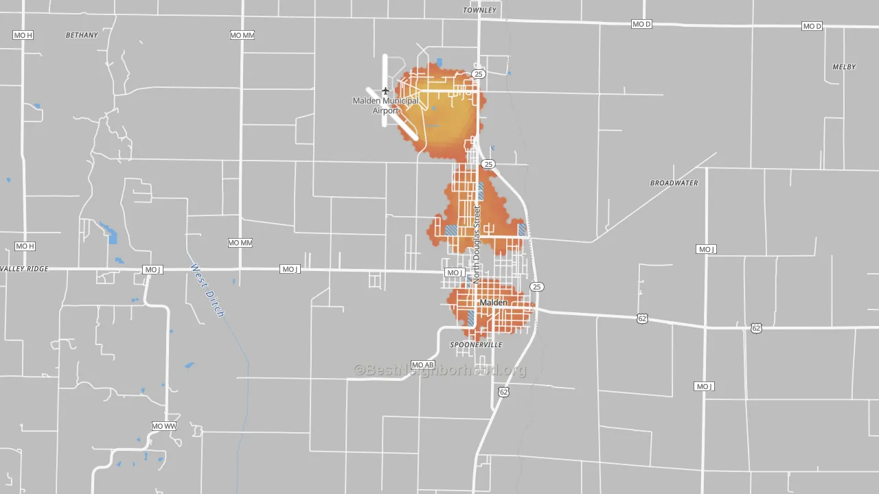 Bike Grade map of 63863, MO