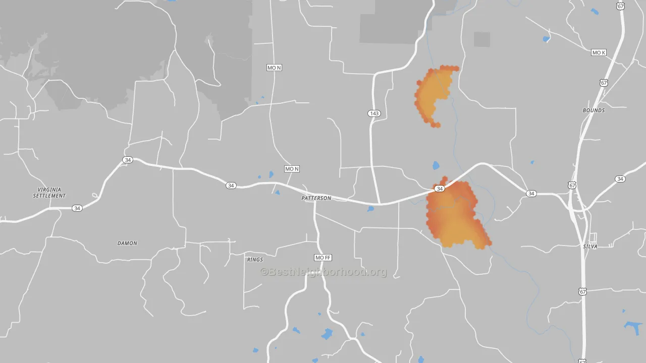 Bike Grade map of 63956, MO