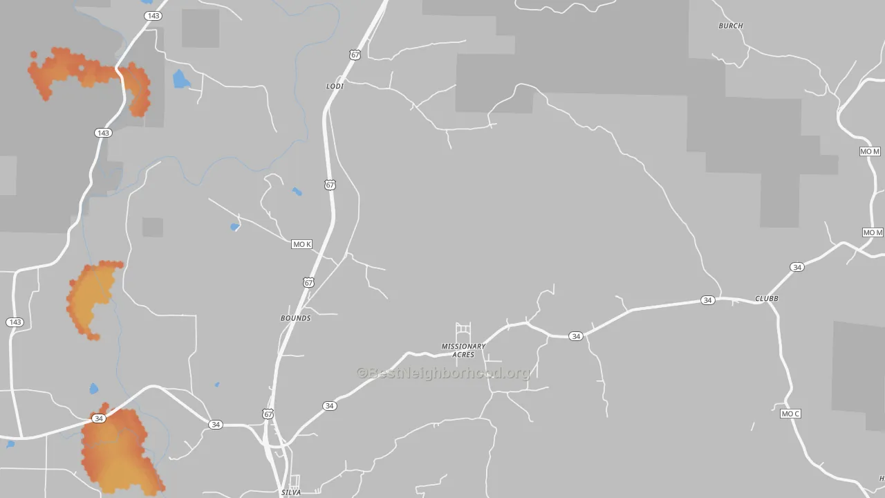 Bike Grade map of 63964, MO
