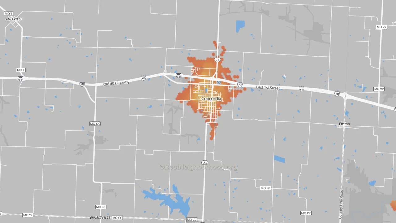 Bike Grade map of 64020, MO